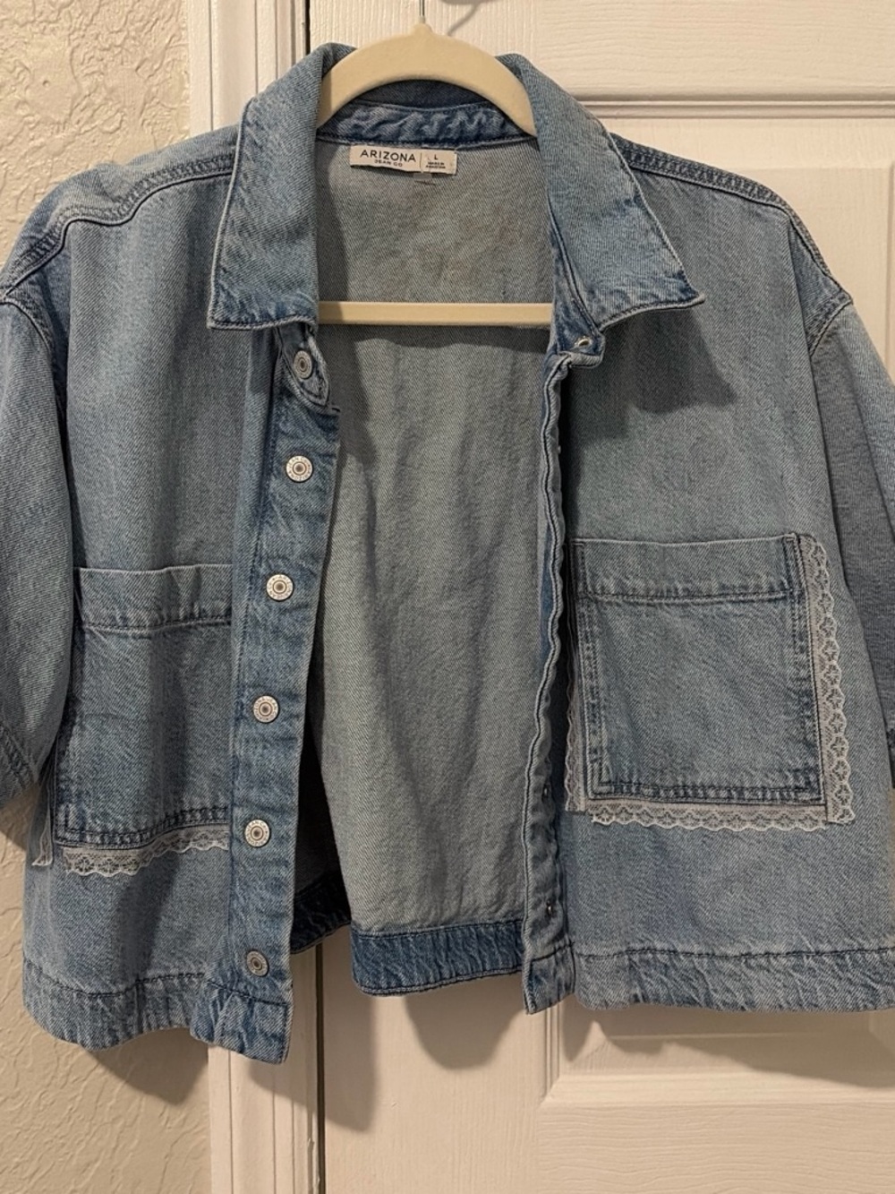 Arizona Jean Company Light Wash Denim Jacket with Lace Trim